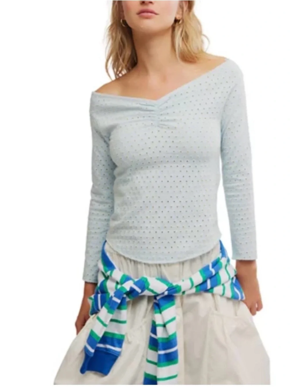 Free People Women’s Gia Eyelet Embroidered Off the Shoulder Top Size Large NWT